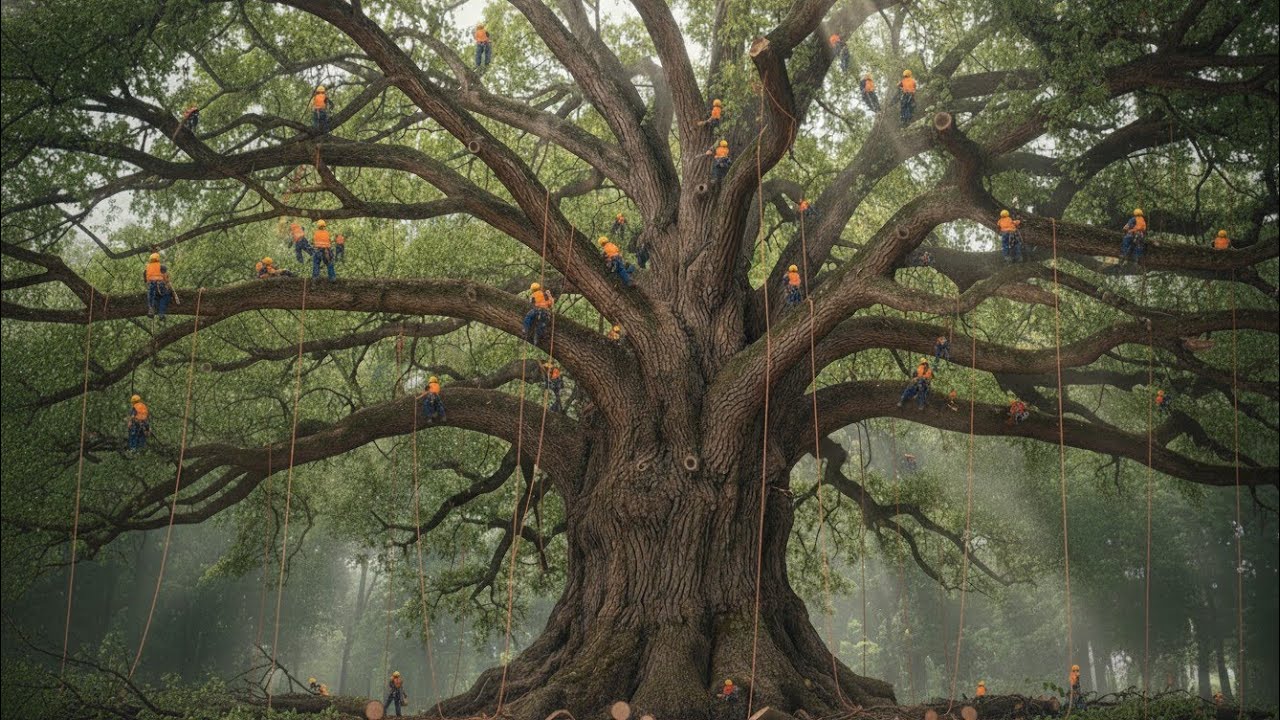 Carefully Cutting a Giant Jungle Tree | Skilled Workers at Work