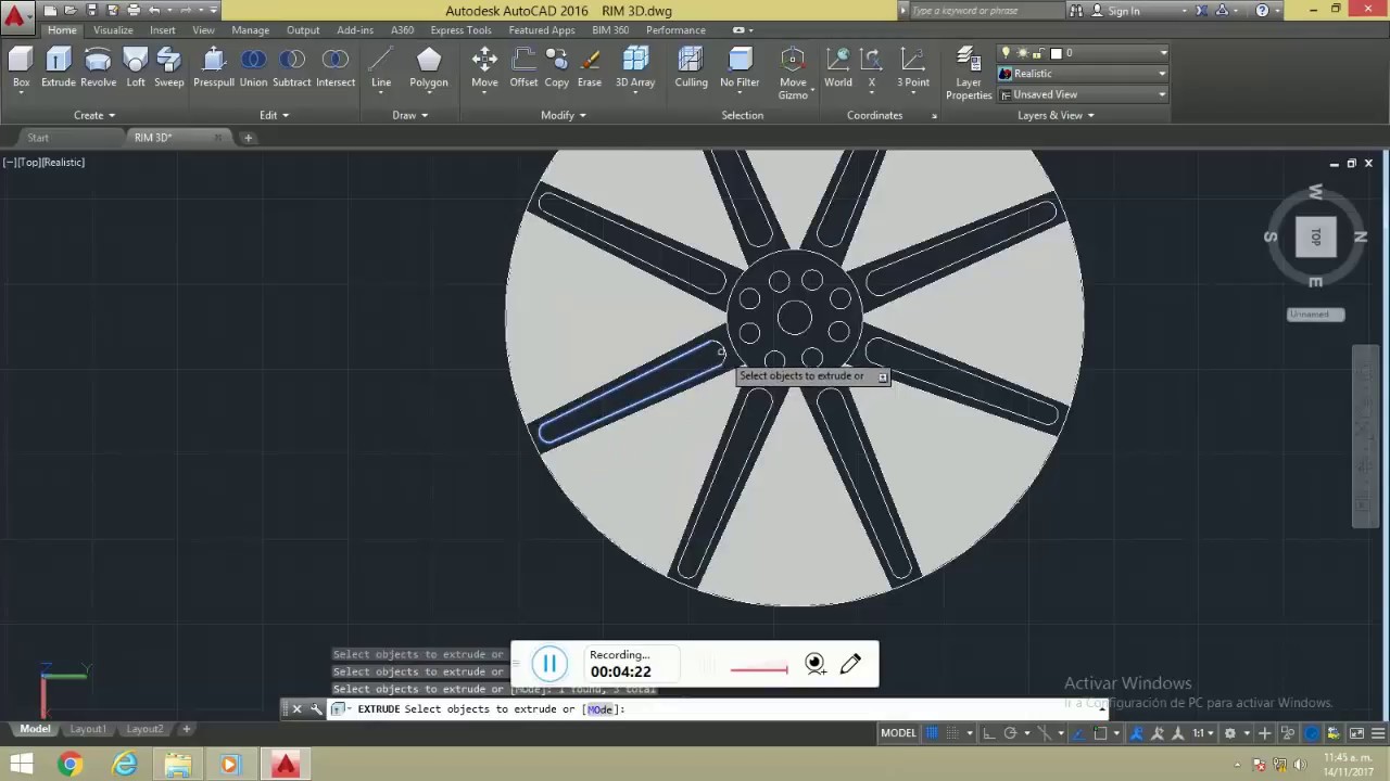 Como hacer un rin en autocad en 3D (5/6) - YouTube