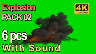 Pack 02 - 6 pcs Sounded Explosion Effect Videos - Green Screen - 4K - Free Footage I No Copyright