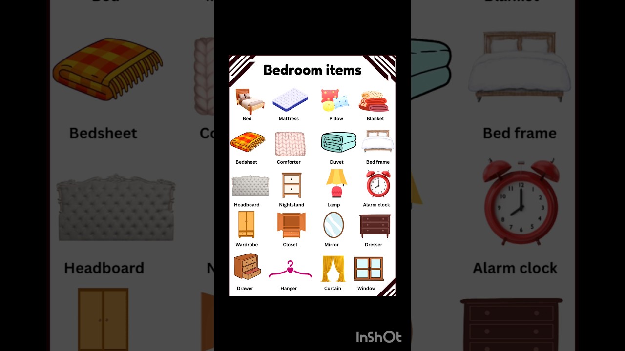 Bedroom Items l bedroom things l bedroom furniture names l bedroom things vocabulary 