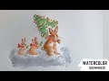 How to paint a Christmas Bunny / Watercolour rabbits