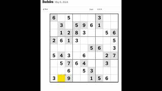 New York Times Sudoku Hard for May 6, 2024.  Just me mumbling and solving