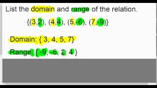 7.1 List domain and range of relation or function