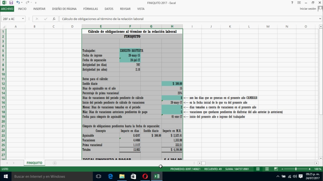 Como calcular mi liquidación en excel