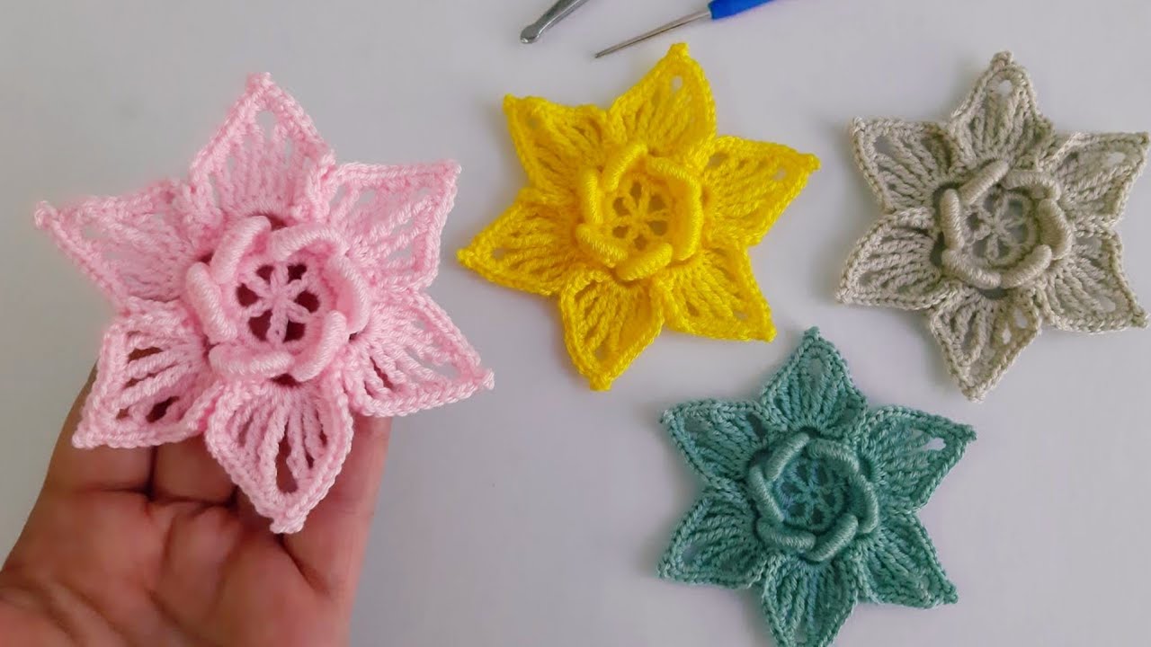 tığ işi 3d örgü çiçek yapımı / 3d knit flower