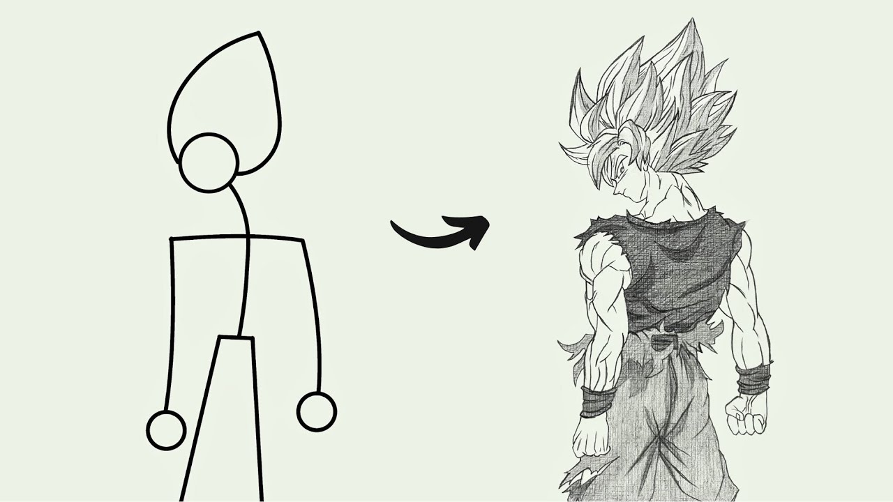 Как нарисовать Гоку со спины | Dragon Ball | Простой урок рисования в стиле аниме