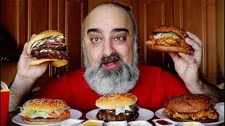 ОБЖОР и ВЫЗОВ!!! СРАВНЕНИЕ САМЫХ БОЛЬШИХ БУРГЕРОВ из KFC, McDonald's и BK!!! | Жру.ру#216 | АСМР