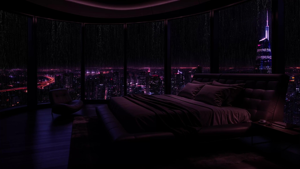 Rainy Night in a Luxury NYC Apartment 🌧️ City Skyline Sounds for Deep Sleep | Sleep Well