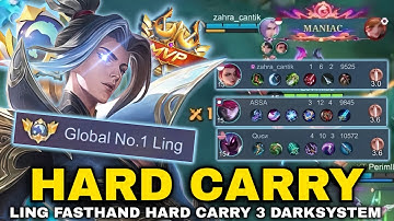 LING FASTHAND GAMEPLAY HARD CARRY 3 DARKSYSTEM PLAYER IN NEW PATCH | LING BEST BUILD & EMBLEM 2025