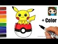 How to Draw Pikachu in Pokeball Easter Egg with Coloring