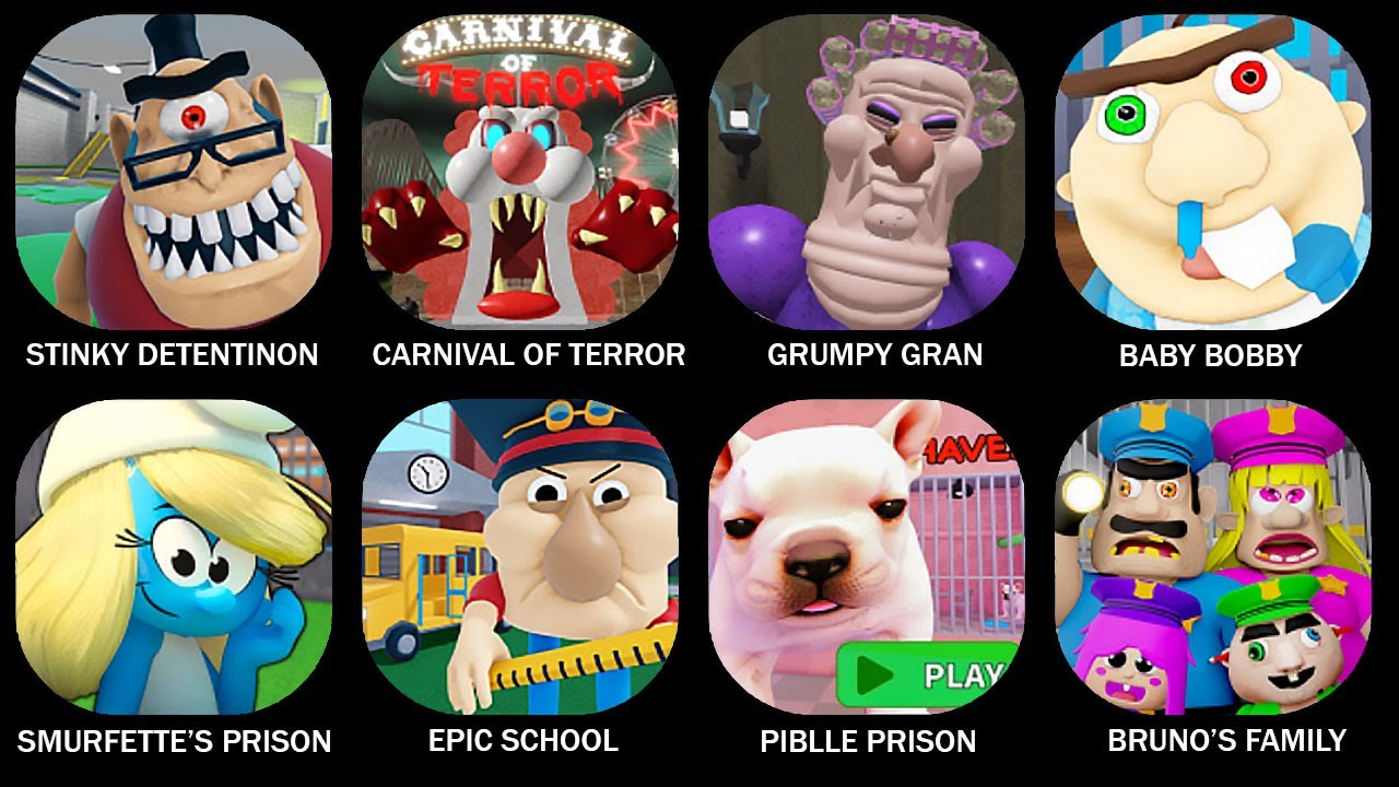 ROBLOX:ESCAPE MR.STINKY DETENTION! (OBBY),ESCAPE THE CARNIVAL OF TERROR OBBY!,GRUMPY GRAN! #roblox