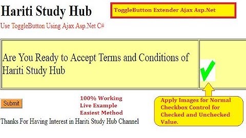 ToggleButton Extender Control Using Ajax Toolkit in Asp.Net C# | Hindi | Free Online Learning Class