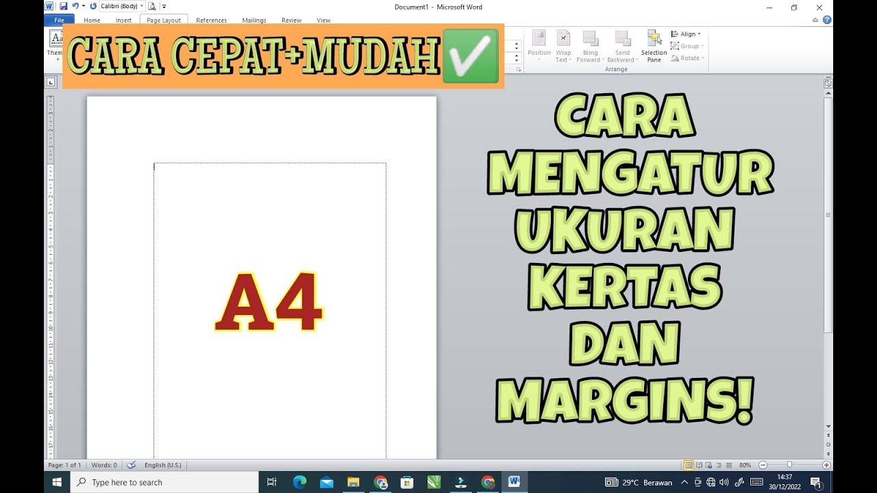 Cara mengatur ukuran kertas dan margins untuk skripsi makalah laporan