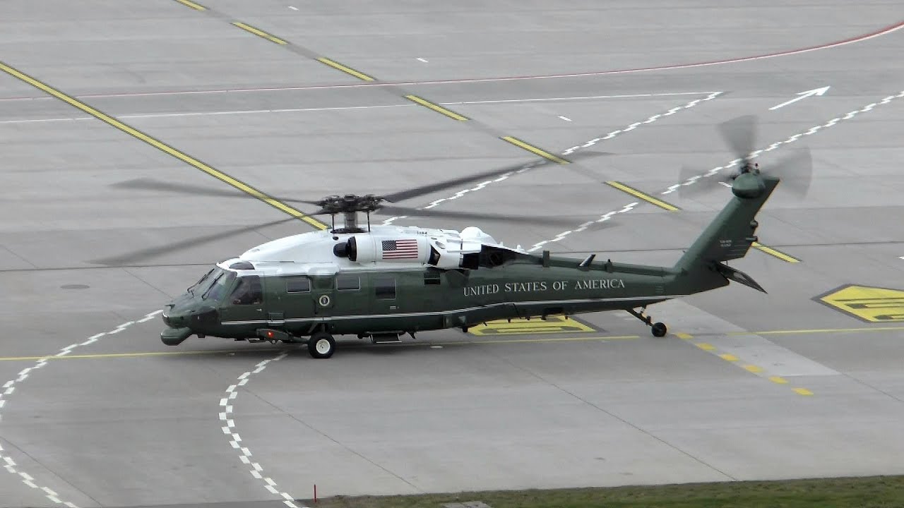 U S President Donald Trump Helicopter Escort At Zurich Airport Marine One