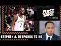 Stephen A. responds to KD calling him out on Twitter | First Take