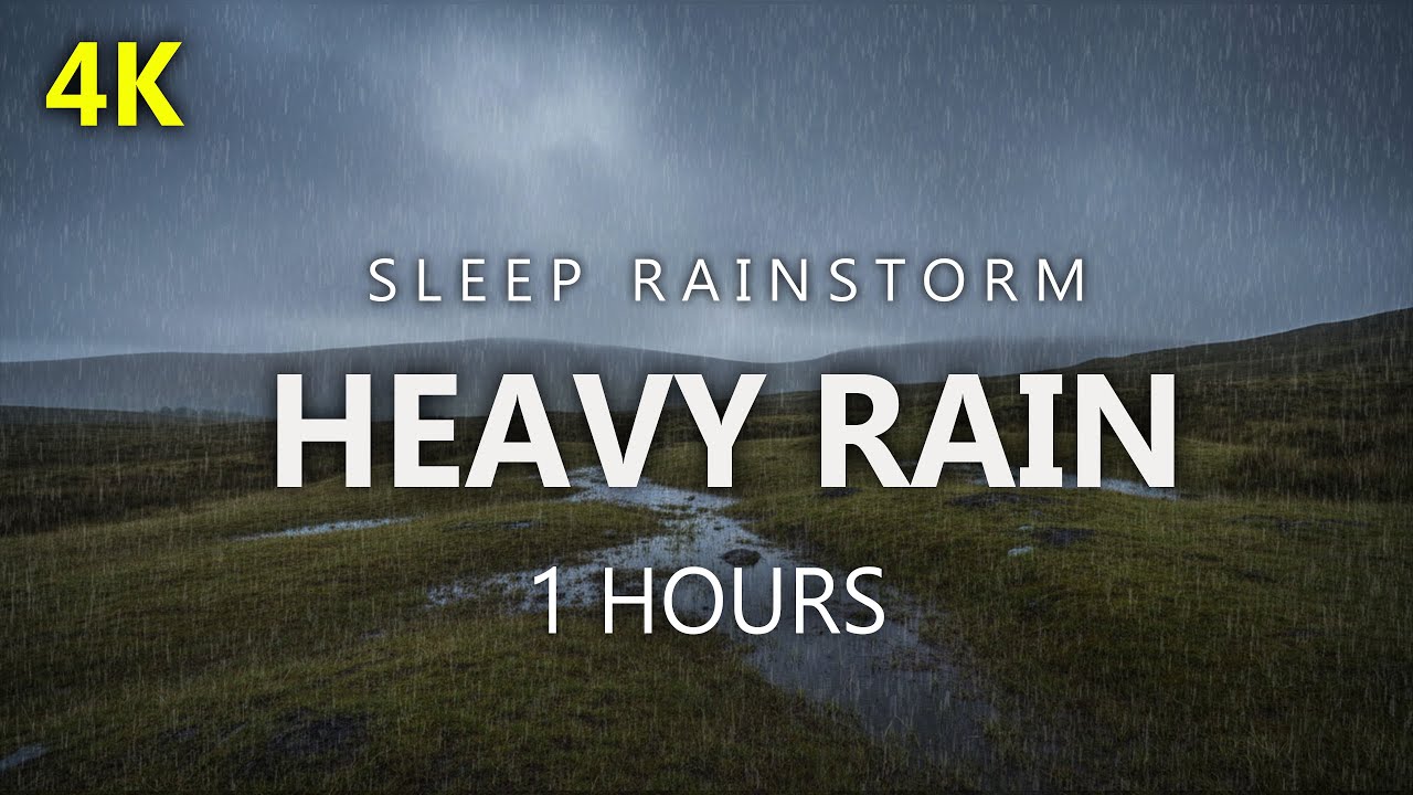 Heavy Rain On The Green Grassy Hills Promotes Deep Sleep And Relaxation