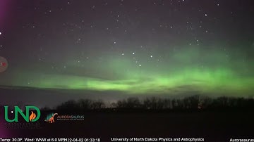 Pulsating green & white aurora borealis North Dakota 1st April 2022