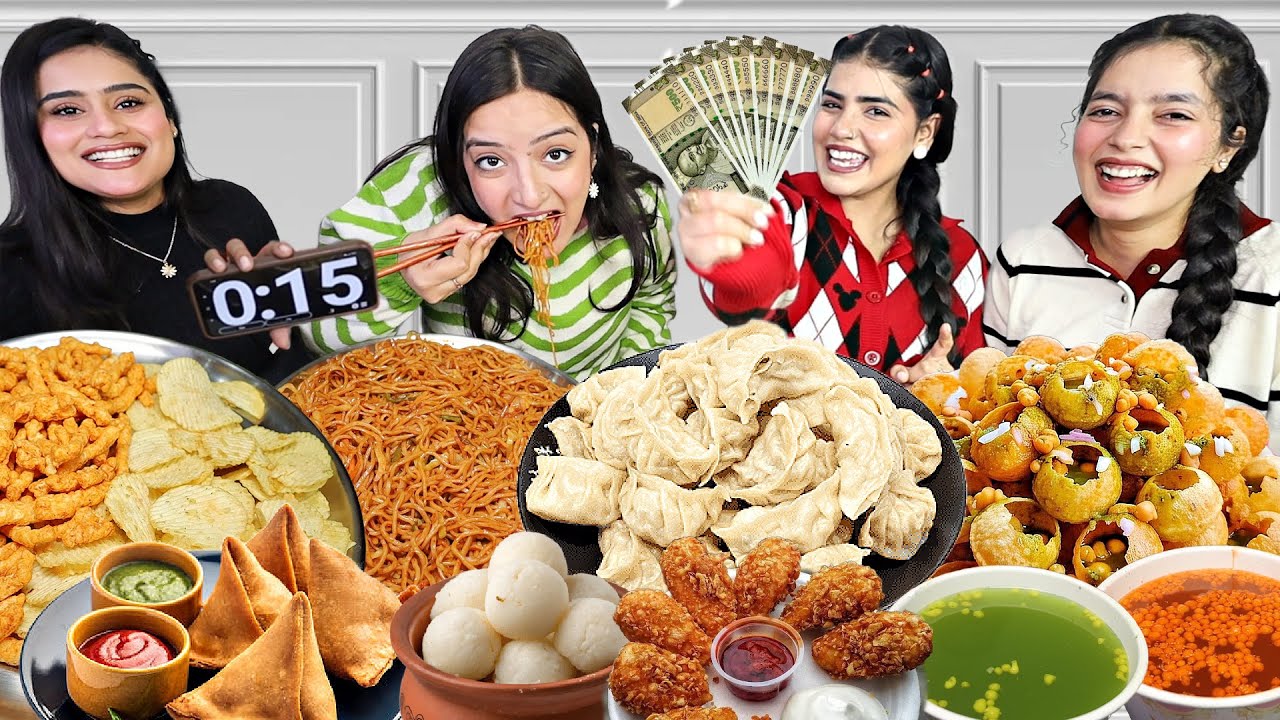 Small Spoon vs Chopstick Food Eating Challenge | Momo's, Spicy Chowmein, Golgappa, Samosa, Rasgulla