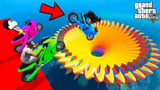 FRANKLIN TRIED IMPOSSIBLE GIANT WATER FLOWER MEGARAMP PARKOUR CHALLENGE IN GTA 5 | SHINCHAN and CHOP