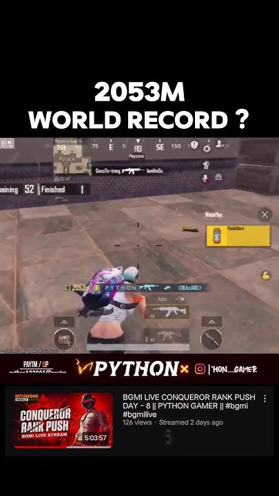 2053m My World Record 😱 || Wait For @python__gamer || #bgmi #pubg - YouTube