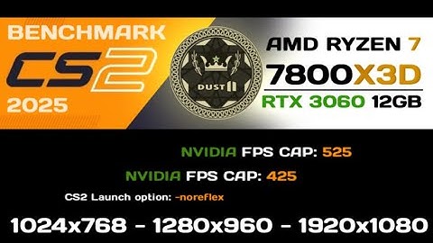 🔥Dust 2 Benchmark 2025 +7800X3D + 3060 12GB + NVIDIA FPS CAP -noreflex