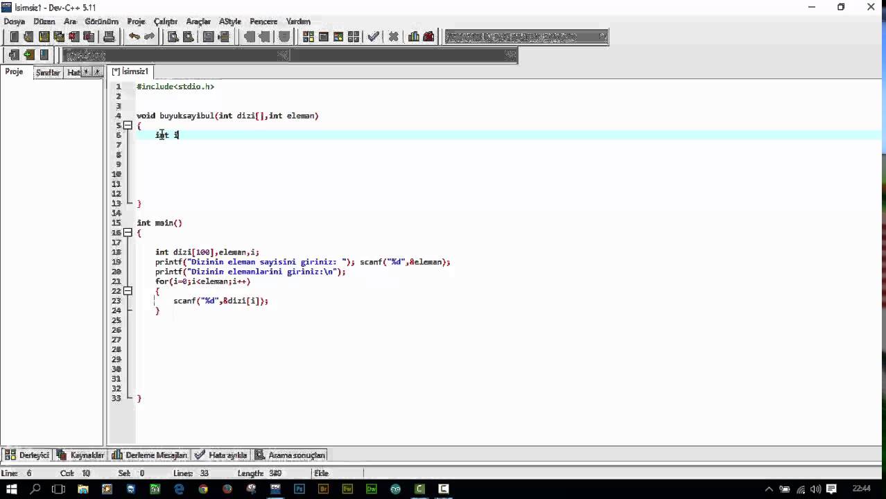 Dizinin en buyuk en kucuk elemanini bulan program (C++) - YouTube