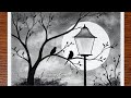 How to draw scenery of moonlight night by pencil sketch love birds scenery drawing