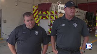 Off-duty firefighters jumped into action after seeing fiery wreck