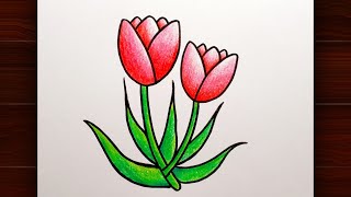 Tulip Flower Drawing || How to Draw Tulip Flower || Tulip Flower Drawing for Beginners..