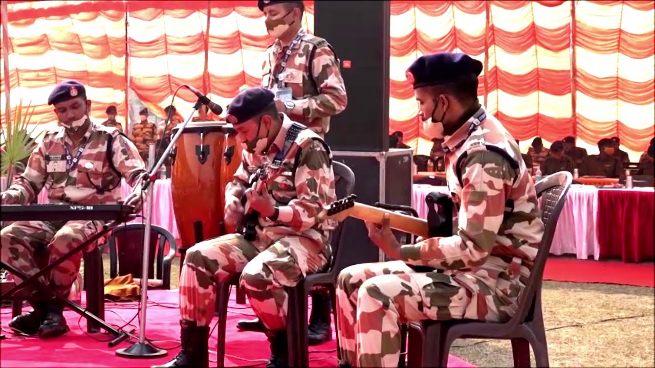 Indo Tibetan Border Police ITBP Jazz band presenting an instrumental at a Saink Sabha