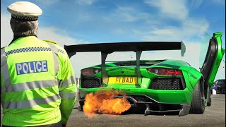 Liberty Walk Aventador Shoots FIREBALLS at Drag Strip - Police LOVE IT!