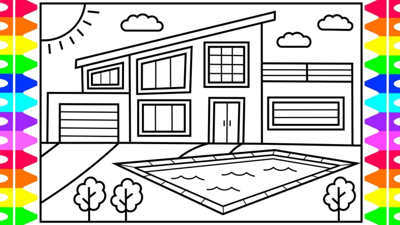 How to Draw a MODERN HOUSE for KIDS 💙💖💚Modern House