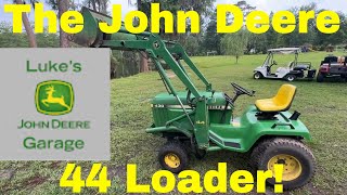 John Deere 44 loader on 430 diesel garden tractor walkaround and details!