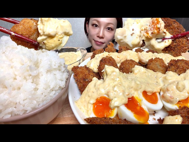 【アジフライと牡蠣フライ×白米🍚】ASMR 日本語字幕