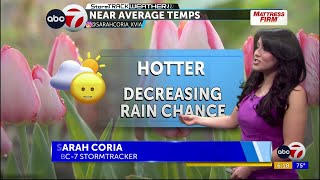 ABC-7 StormTrack Weather: Rain chances weaken, hotter temps expected