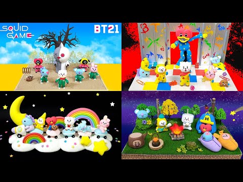 4DIY Miniature BTS×BT21 Diorama with clay♥Poppy Playtime♥SquidGame♥Rainbow Train Travel♥Camping life