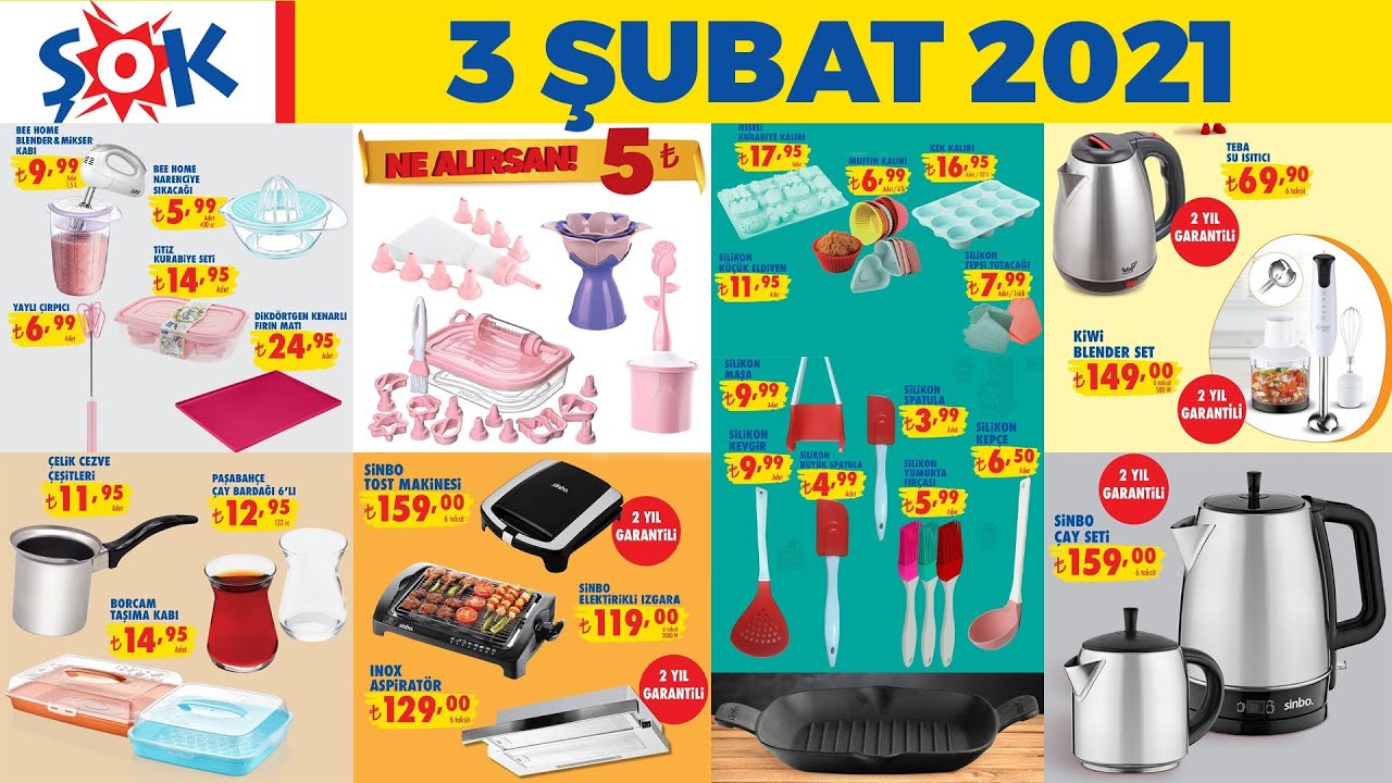 ŞOK 3 ŞUBAT 2021 AKTÜEL ŞOK MUTFAK ÜRÜNLERİ ŞOK KEK VE PASTA
