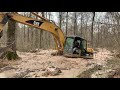 Draggin the Trackhoe Through the Muck.. Caterpillar Stuck Excavator Swamp  Flooded Mud Accident