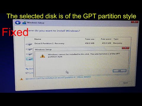 The selected disk is of the GPT partition style