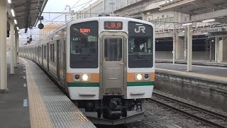 国鉄211系3000番台ﾀｶA27編成が高崎駅4番線に普通水上行きとして到着停車する動画（2023.3.28）