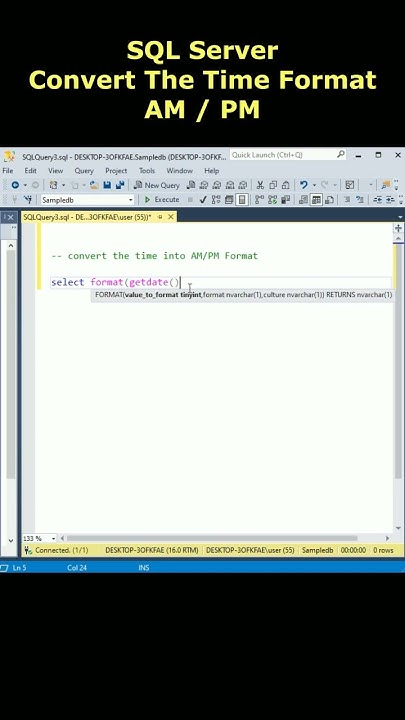 Time Format AM PM SQL Server Query Statement #sqlserver - YouTube