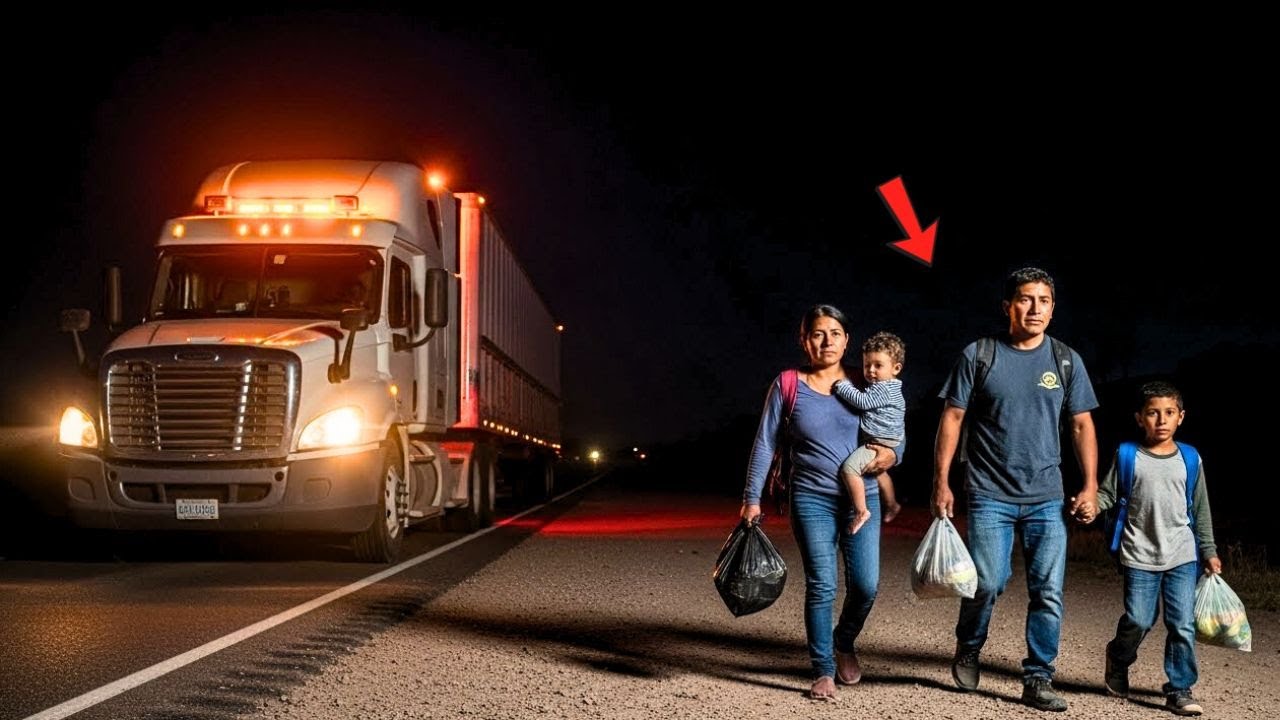 Un camionero vio a una familia a pie en la carretera y tomó una decisión arriesgada.