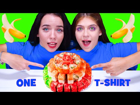 ASMR ONE T-SHIRT FOOD CHALLENGE By LiLiBu (Sushi, Cake, Bubble Gum, Candy)