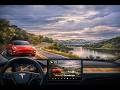 Tesla FSD 14.3.1 4k Soundscape — Walnut Creek to Lafayette Reservoir View · 69°F Overcast Evening