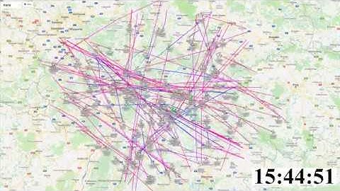 19 hour timelapse of my ADS-B traffic.