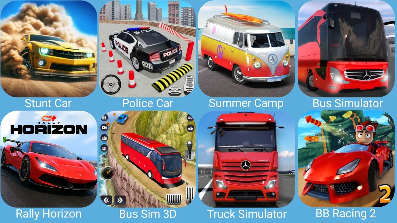 Stunt Car Extreme,Police Car Parking,Summer Camping Island,Bus Simulator Ultimate,Rally Horizon