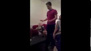 Crazy student smash head through coffee table for £20 then get STUCK