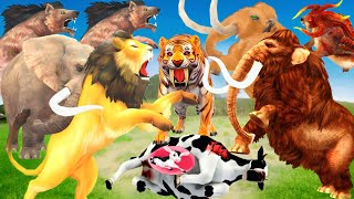 10 Tiger Bull vs Elephant Fight Giant Tiger Lion Attack Cow Cartoon Buffalo Saved by Woolly Mammoth