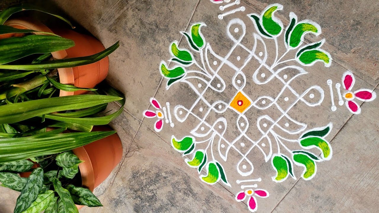 Ugadi Festival Special Rangoli🍃🫒//Beginner's Festival Rangoli🫒//Simple and Easy Muggulu by Vasantha 