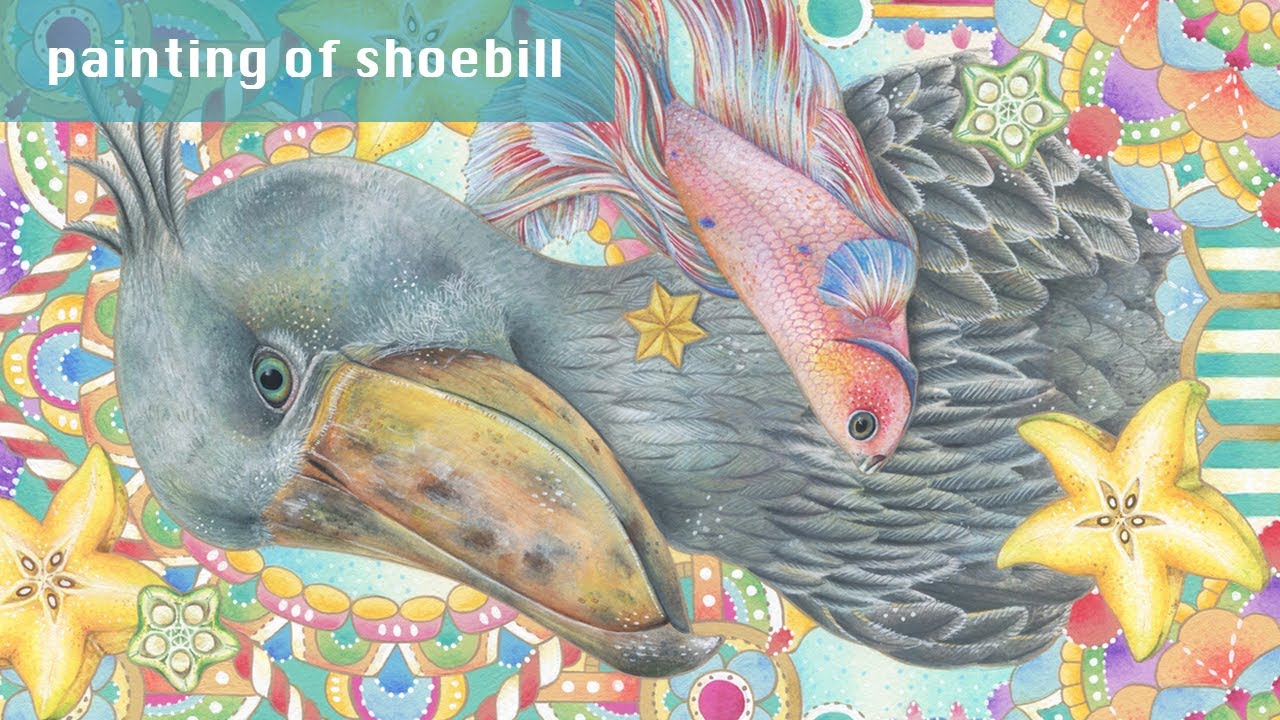 アクリルガッシュ ハシビロコウの色塗りメイキング Painting Of Shoebill Youtube